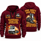 Terberg YT193 Terminal Tractor quarter zip hoodie in Wine Red, front and back views, sample YOUR NAME and SINCE 2000 artwork
