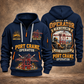 Liebherr STS 69 m Port Crane - PNCT Configuration quarter zip hoodie in Navy, front and back views, sample YOUR NAME and SINCE 2000 artwork