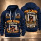 Konecranes Hybrid RTG Port Crane - Savannah Configuration quarter zip hoodie in Navy, front and back views, sample YOUR NAME and SINCE 2000 artwork