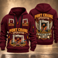 Konecranes Hybrid RTG Port Crane - Savannah Configuration quarter zip hoodie in Wine Red, front and back views, sample YOUR NAME and SINCE 2000 artwork