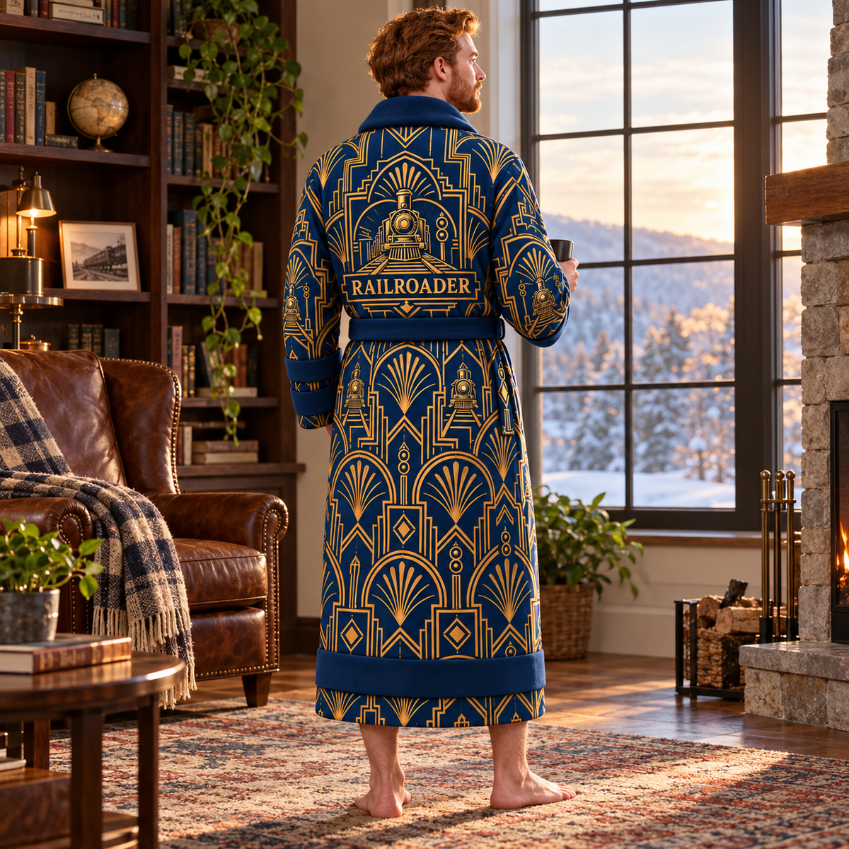 Personalized Railroader Bathrobe - Art Deco Craft lifestyle view