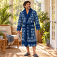 Personalized Railroader Bathrobe Blue worn at home