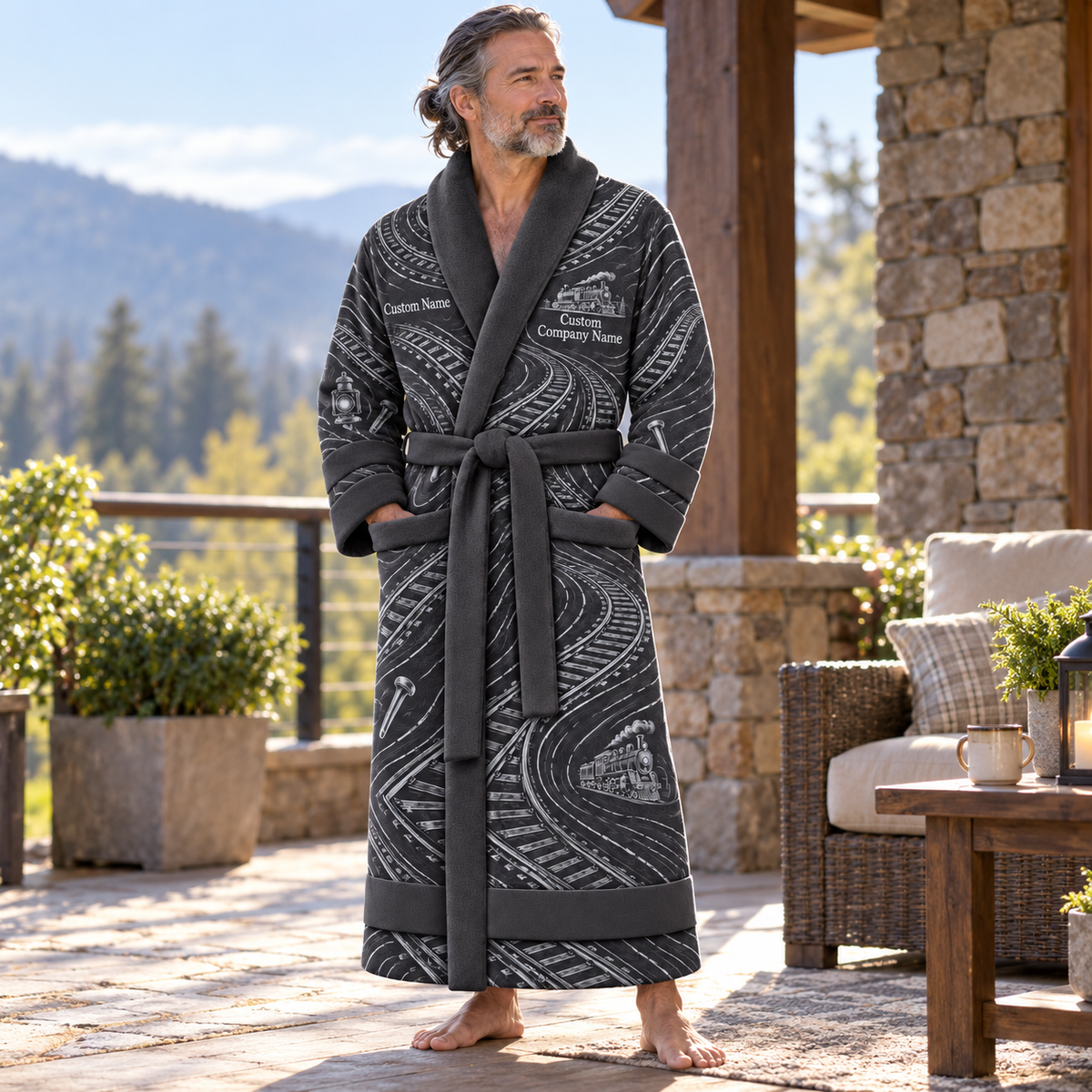 Personalized Railroader Bathrobe - Contour Lines lifestyle view