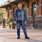 railroader occupation-themed sweater and jogger combo on a model with name and company artwork