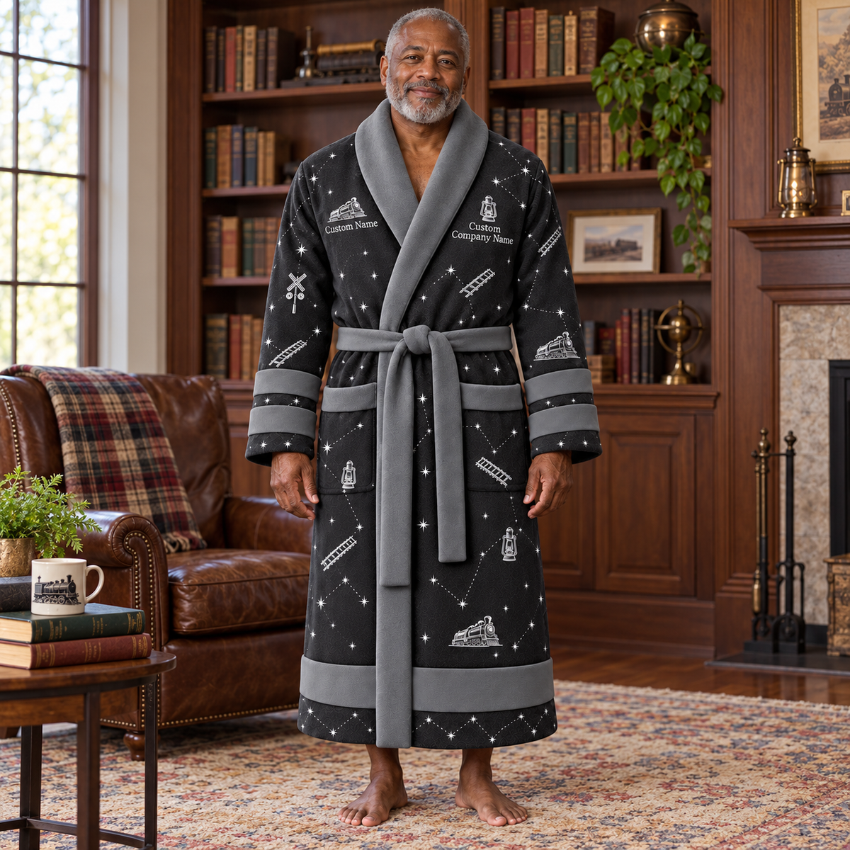 Personalized Railroader Bathrobe - Night Shift lifestyle view