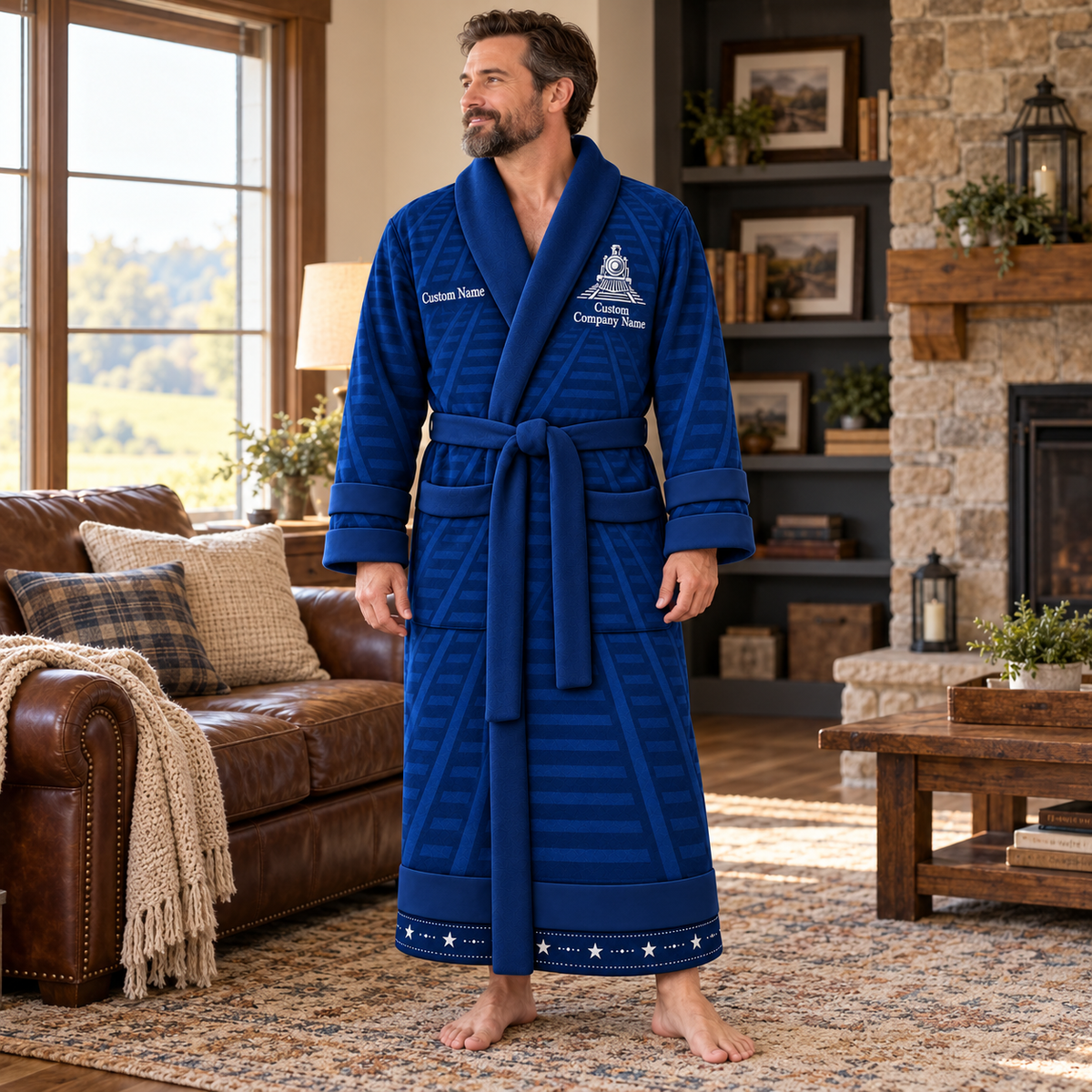 Personalized Railroader Bathrobe - Signature Silhouette lifestyle view