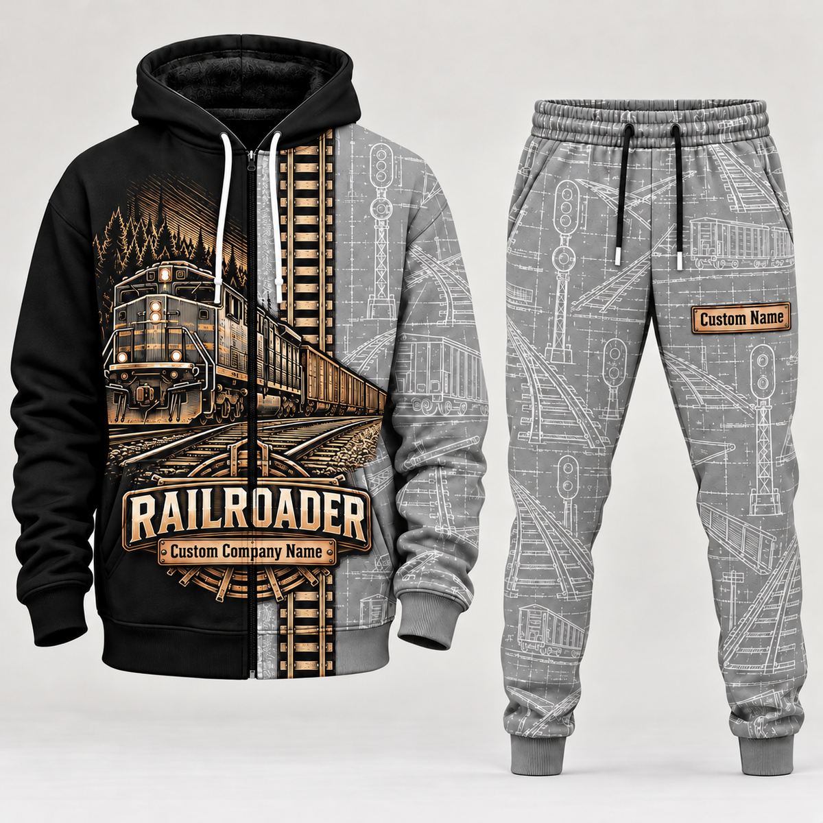 railroader full-zip hoodie and matching joggers - lightgray catalog view