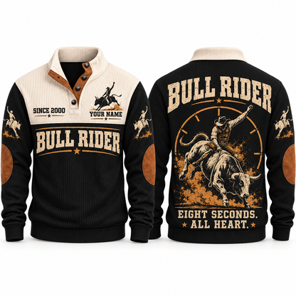 Eight Seconds. All Heart. personalized bull riding rodeo sports sweatshirt in Black – RDO01