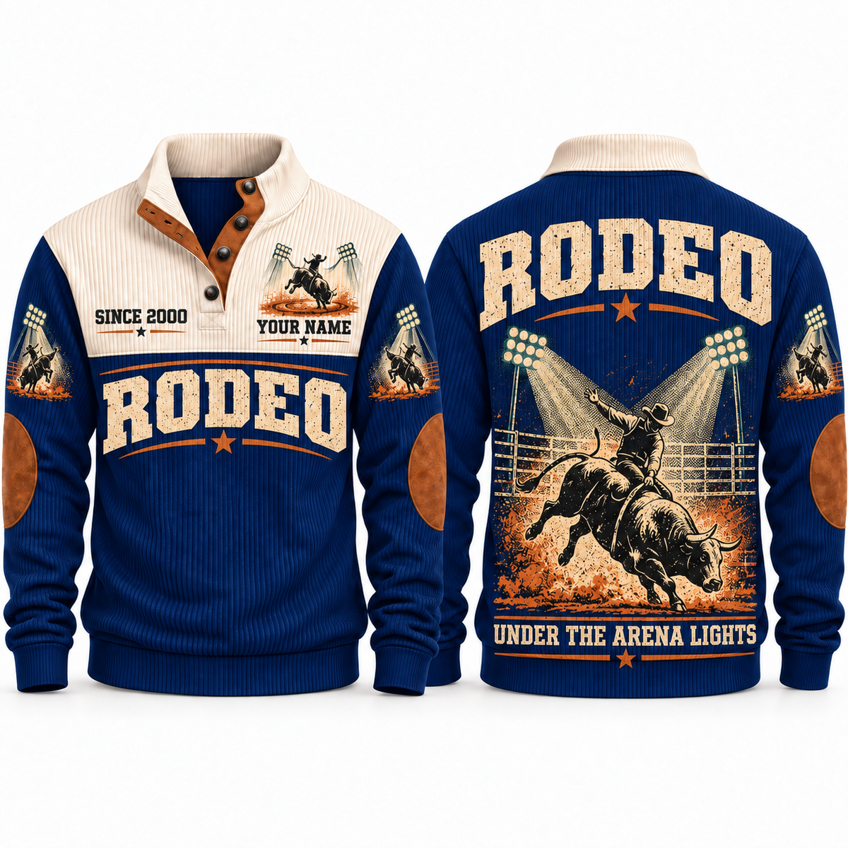 Under the Arena Lights personalized bull riding rodeo sports sweatshirt in Navy – RDO02