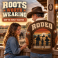Raised on Rodeo | Bull Riding / Rodeo Personalized Sports Sweatshirt lifestyle mockup in Brown