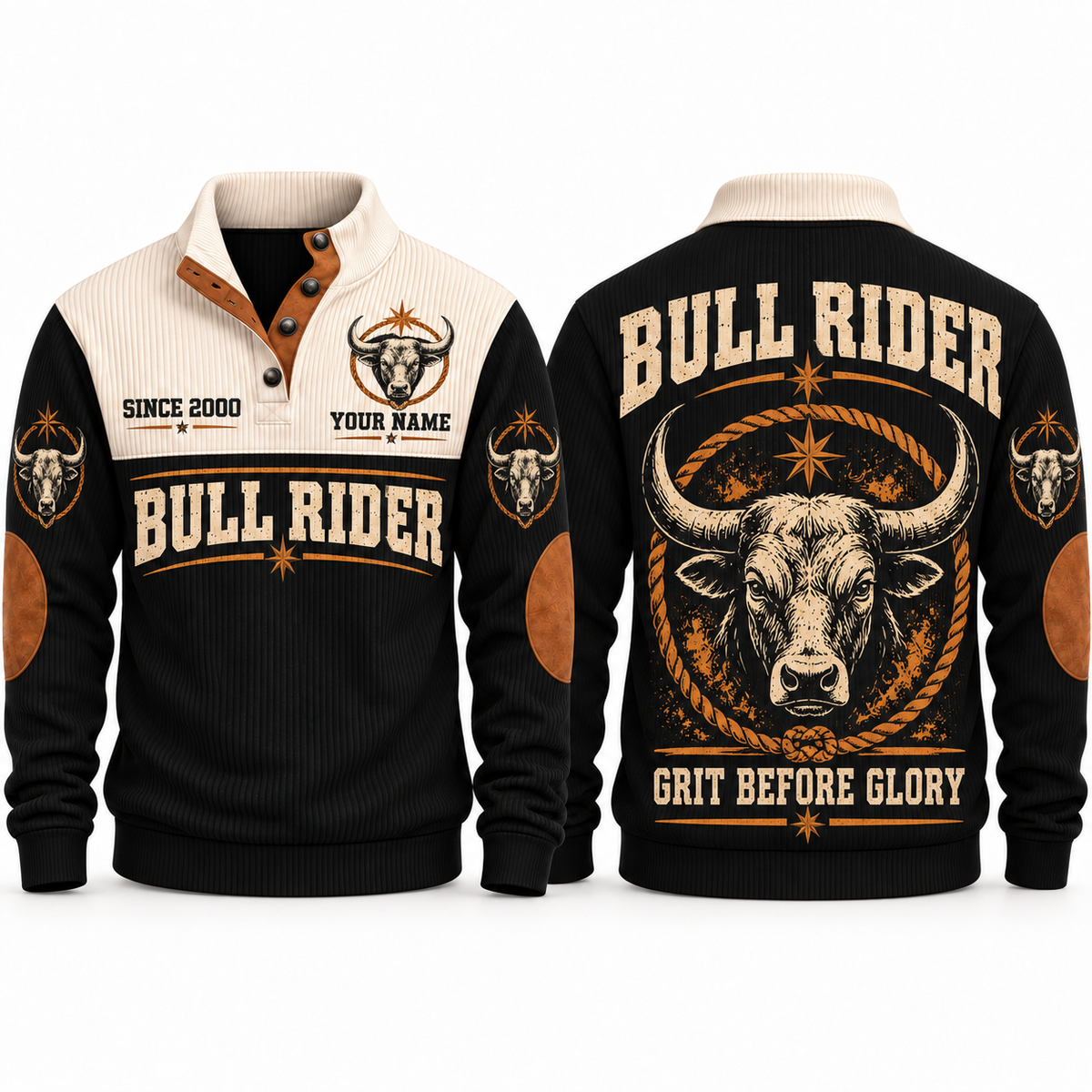 Grit Before Glory personalized bull riding rodeo sports sweatshirt in Black – RDO04