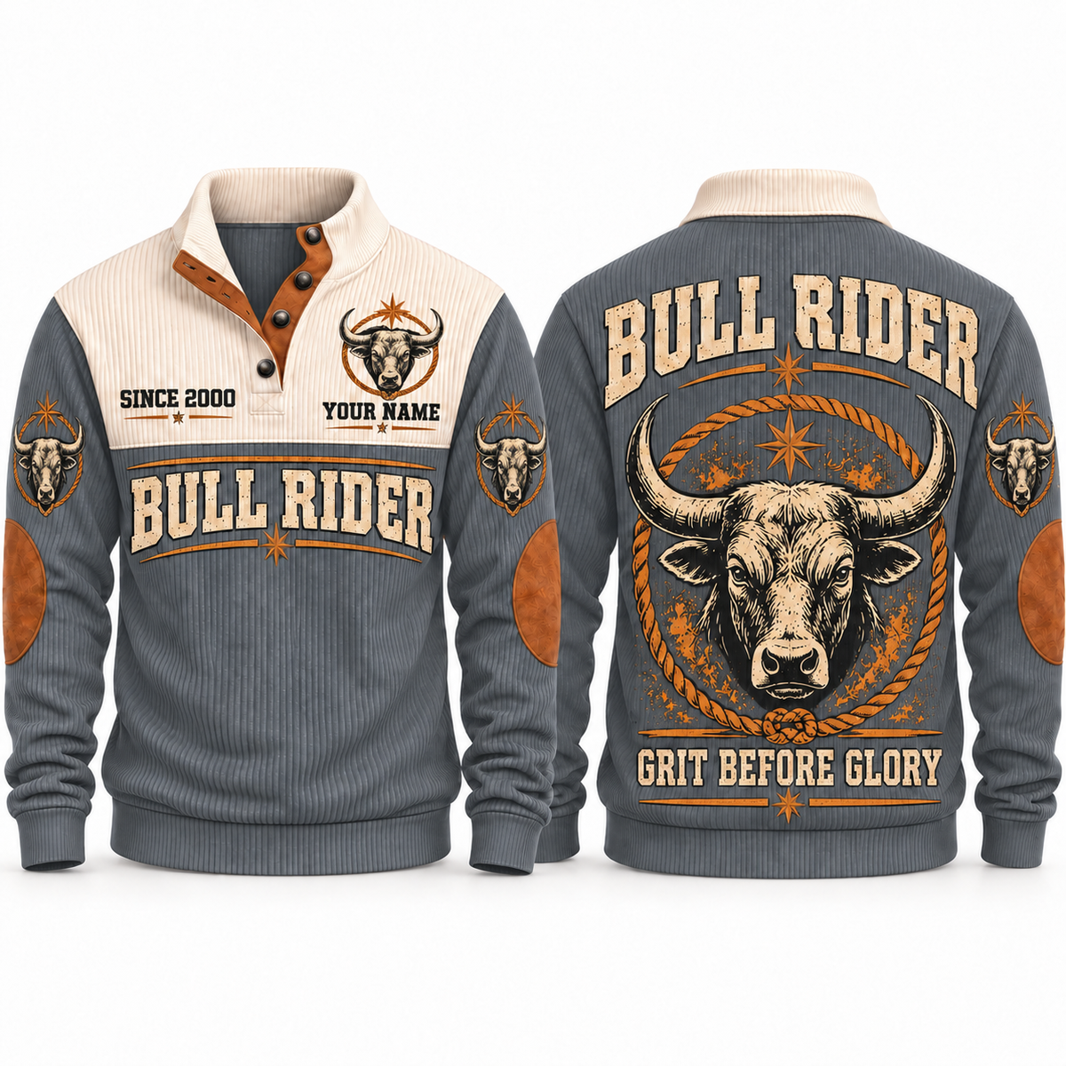 Grit Before Glory personalized bull riding rodeo sports sweatshirt in Grey – RDO04