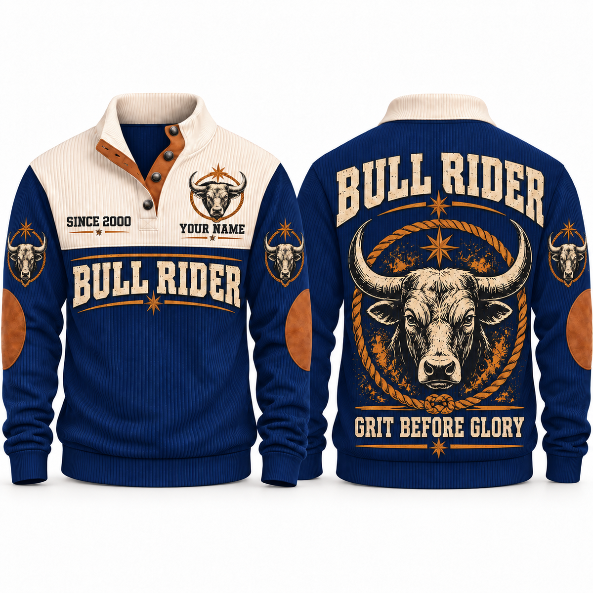 Grit Before Glory personalized bull riding rodeo sports sweatshirt in Navy – RDO04