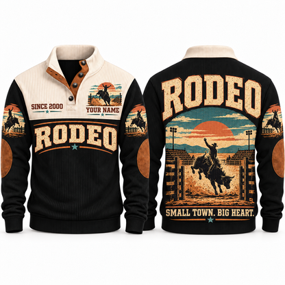 Small Town. Big Heart. personalized bull riding rodeo sports sweatshirt in Black – RDO06