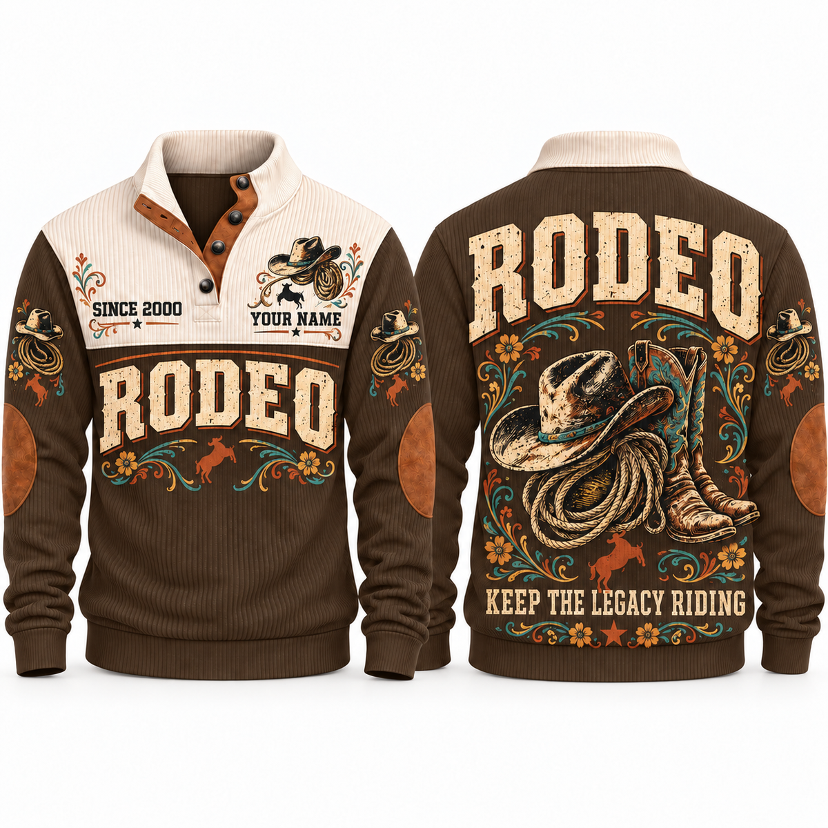 Keep the Legacy Riding personalized bull riding rodeo sports sweatshirt in Brown – RDO07