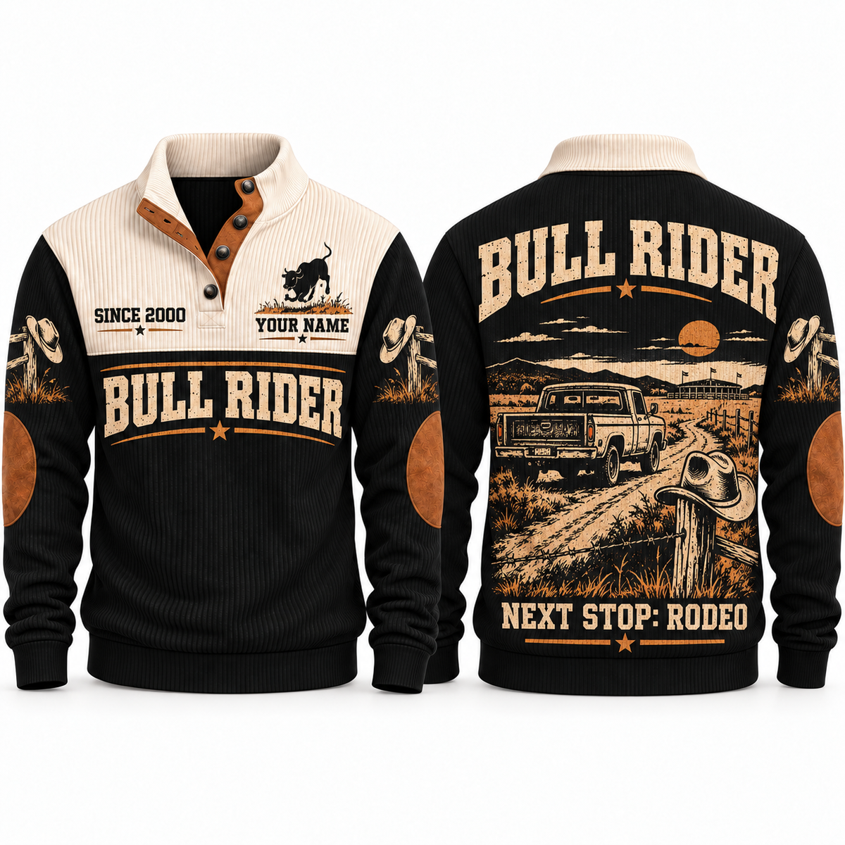 Next Stop: Rodeo | Bull Riding / Rodeo Personalized Sports Sweatshirt - Black
