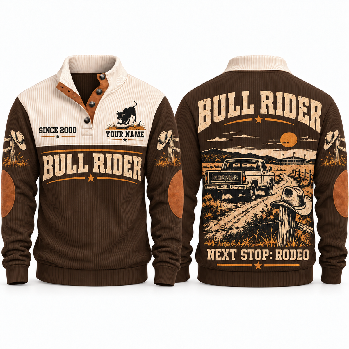 Next Stop: Rodeo | Bull Riding / Rodeo Personalized Sports Sweatshirt - Brown