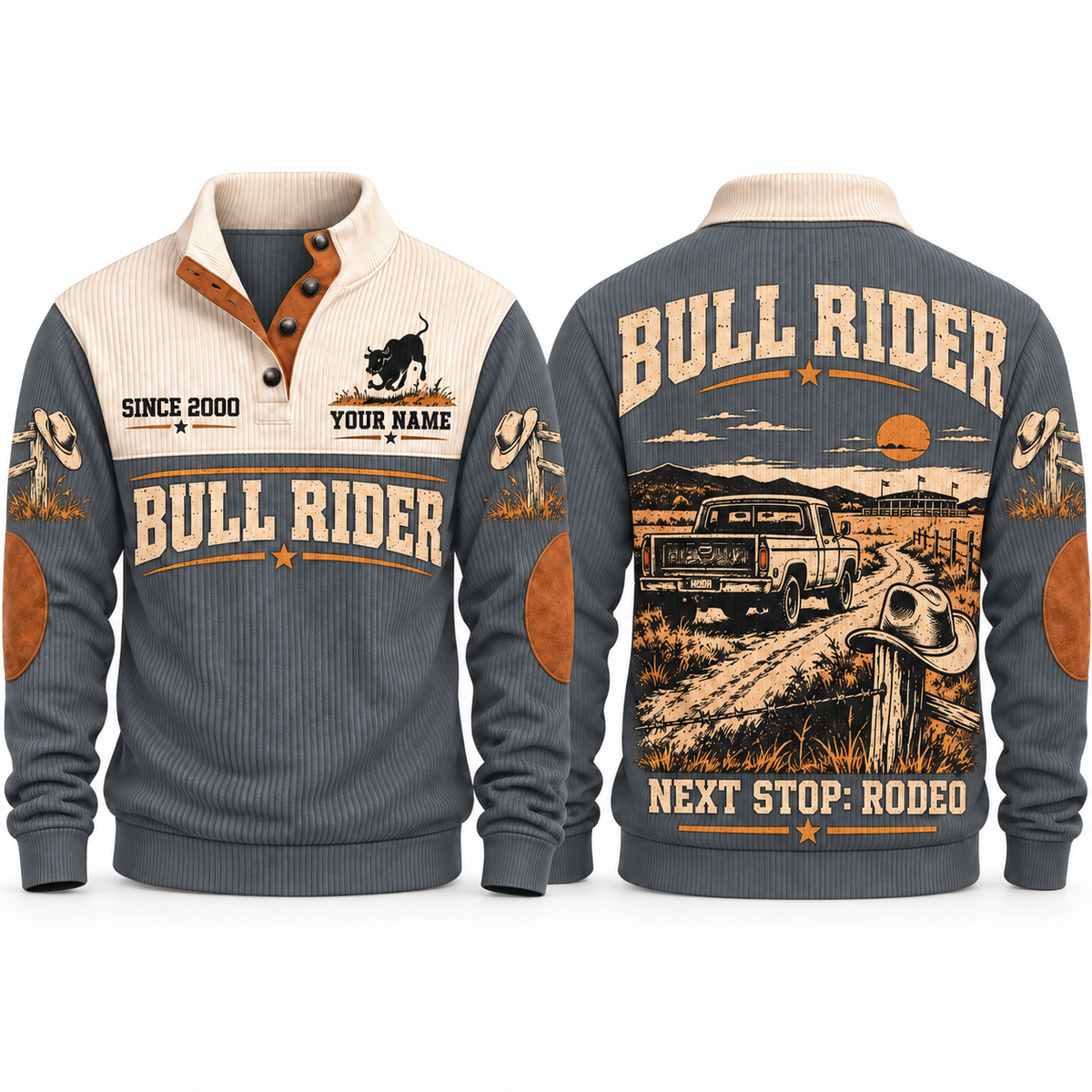 Next Stop: Rodeo | Bull Riding / Rodeo Personalized Sports Sweatshirt - Grey