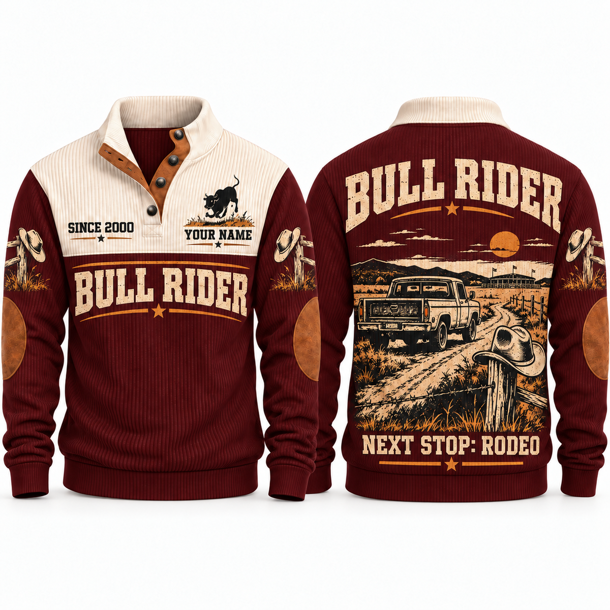 Next Stop: Rodeo | Bull Riding / Rodeo Personalized Sports Sweatshirt - Jujube Red