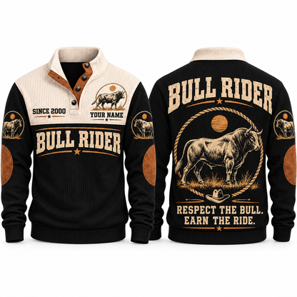 Respect the Bull. Earn the Ride. | Bull Riding / Rodeo Personalized Sports Sweatshirt - Black
