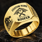 Roofer Heritage Emblem ring in Gold, showing CUSTOM NAME and SINCE 2000