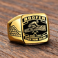 Roofer Black Face Badge ring in Gold, showing CUSTOM NAME and SINCE 2000