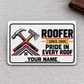 Front of the Roofer Honeycomb Pride aluminum wallet card on a subtle tabletop.