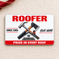 Front of the Roofer Signature Classic aluminum wallet card on a subtle tabletop.