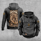 Roofer Daily Commitment Portrait Vintage Hoodie in Dark Gray, front and back views with sample text CUSTOM NAME and SINCE 2000, tall kneeling roofer back artwork, sleeve roofline and crossed hammers, and plain lower front pouch.