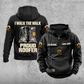 Roofer Proud Walk Vintage Hoodie in Black, front and back views with sample text CUSTOM NAME and SINCE 2000, work boots artwork and roofline-and-hammer sleeve motifs.