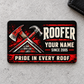 Roofer Midnight Pride aluminum wallet card, front artwork on pale gray concrete.