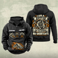 Roofer Heritage Crest Vintage Hoodie in Black, front and back views with sample text CUSTOM NAME and SINCE 2000, roofing symbols and an ornate roofer portrait crest.