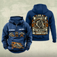 Roofer Heritage Crest Vintage Hoodie in Dark Blue, front and back views with sample text CUSTOM NAME and SINCE 2000, roofing symbols and an ornate roofer portrait crest.