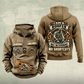 Roofer Heritage Crest Vintage Hoodie in Kaki, front and back views with sample text CUSTOM NAME and SINCE 2000, roofing symbols and an ornate roofer portrait crest.