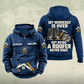 Roofer Never Ends vintage half-zip hoodie in Dark Blue, front and back, with CUSTOM NAME and SINCE 2000 sample chest text, roofline and hammer prints, and a work-boots, roofing-hammer and shingles back graphic.