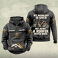 Roofer Never Ends vintage half-zip hoodie in Dark Gray, front and back, with CUSTOM NAME and SINCE 2000 sample chest text, roofline and hammer prints, and a work-boots, roofing-hammer and shingles back graphic.