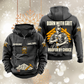 Roofer By Choice Vintage Hoodie in Dark Gray, front and back views with sample text CUSTOM NAME and SINCE 2000, roofer portrait and roofing motifs.