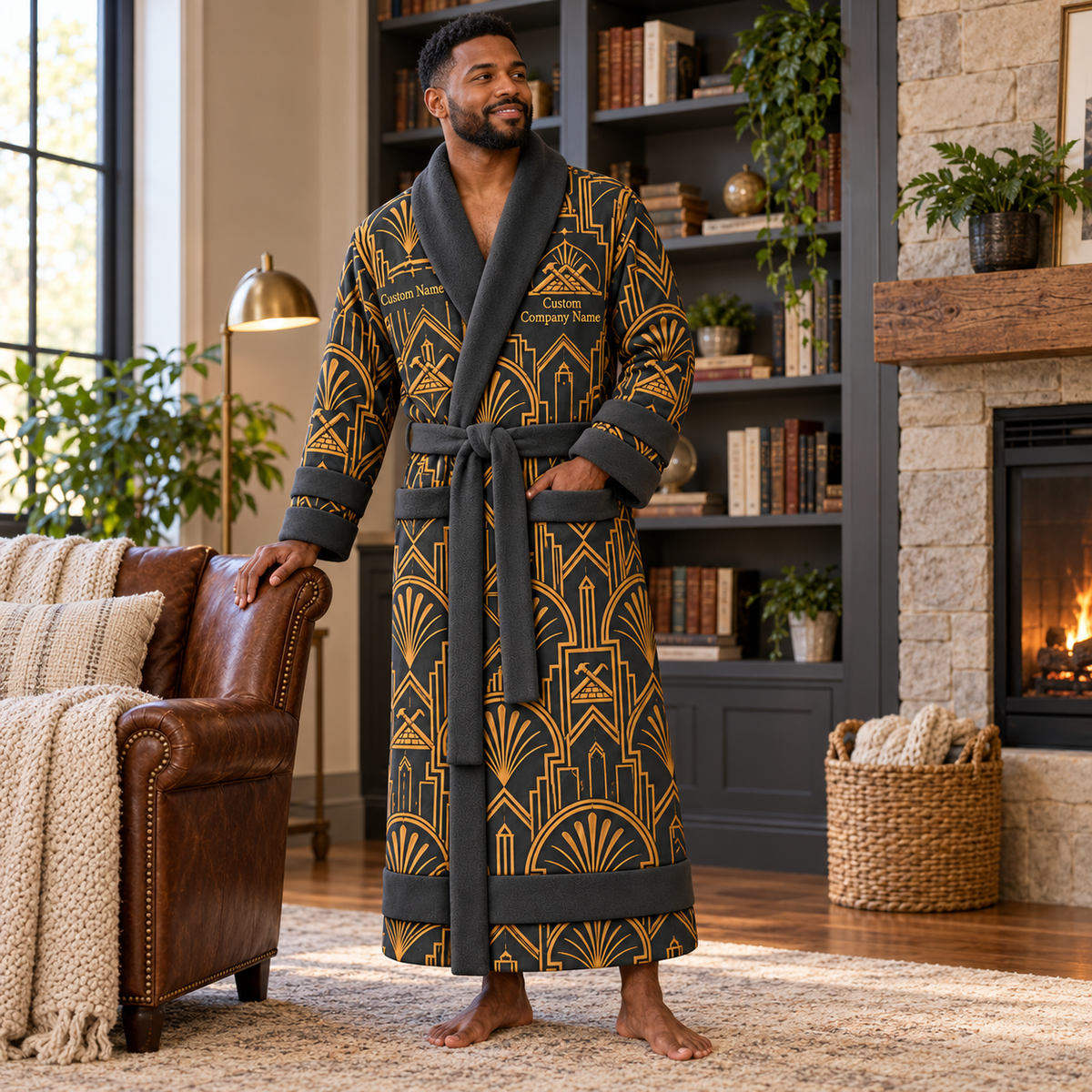 Personalized Roofer Bathrobe - Art Deco Craft lifestyle view