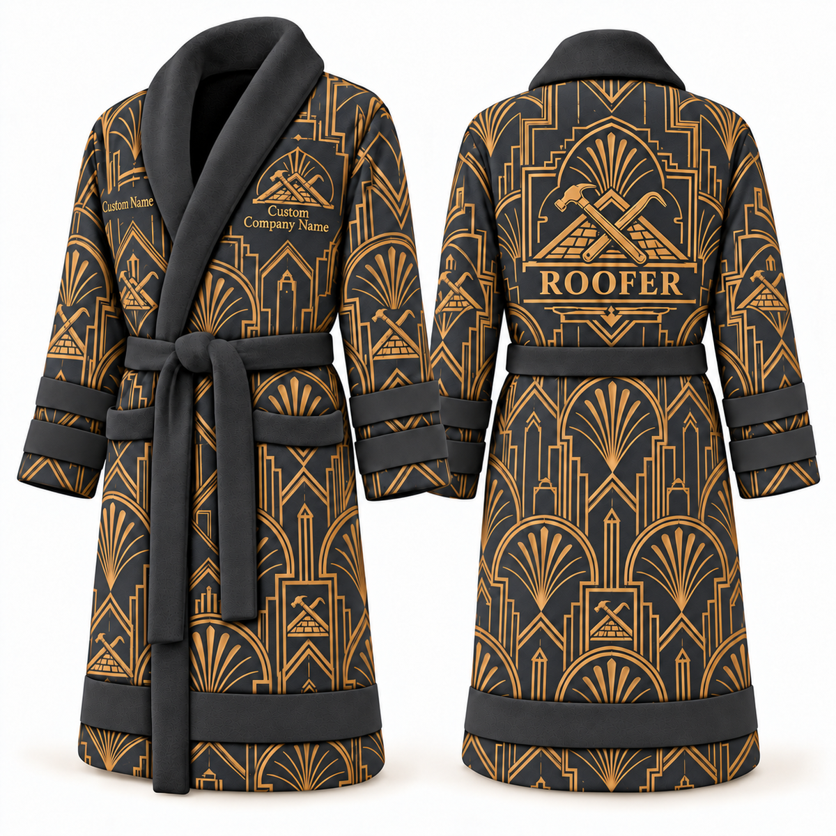 Personalized Roofer Bathrobe - Art Deco Craft slate front and back view