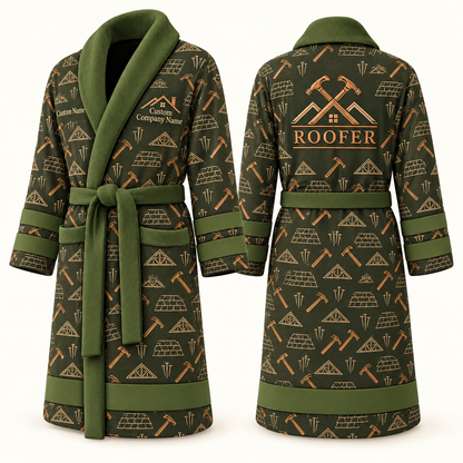 Personalized Roofer Bathrobe olive front and back