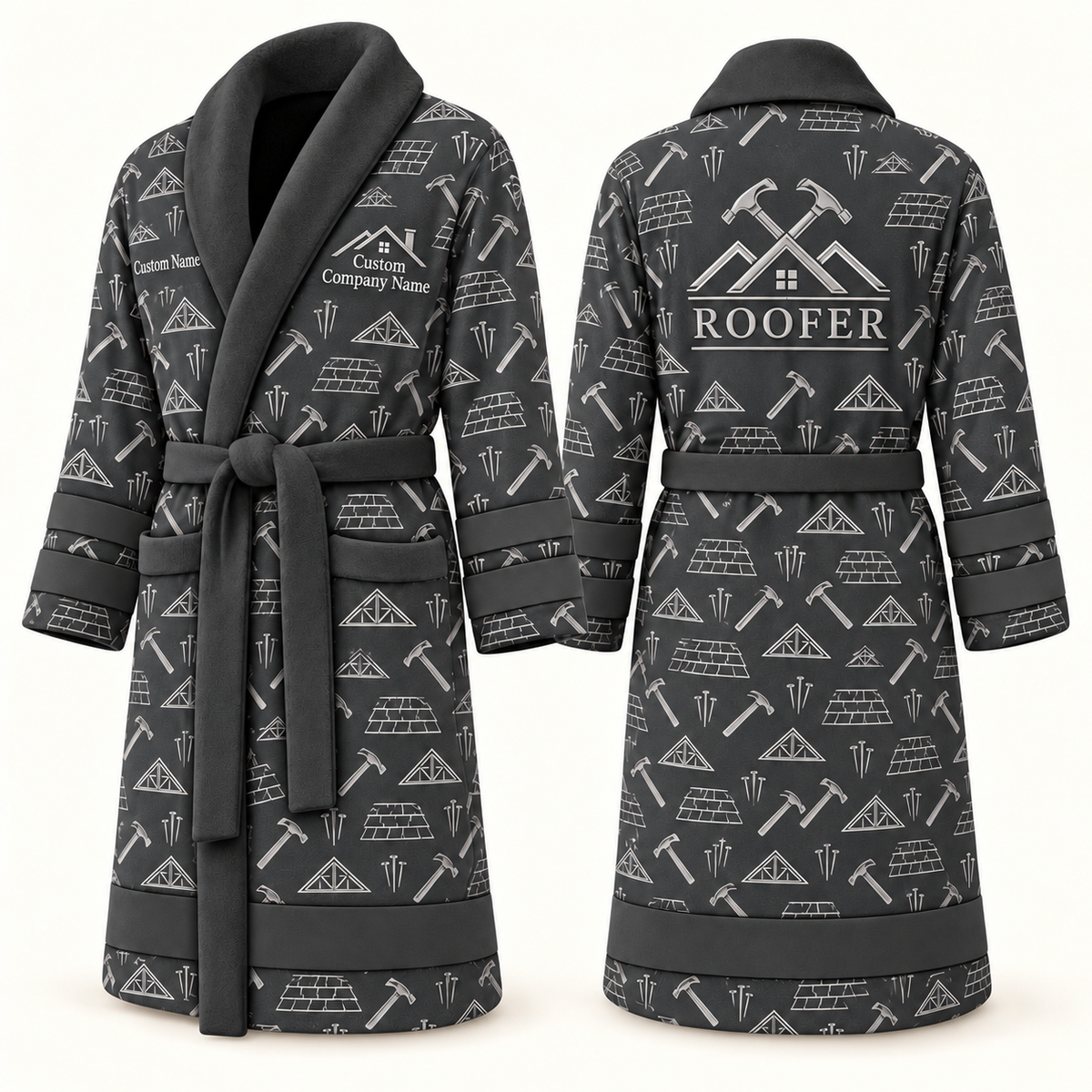 Personalized Roofer Bathrobe slate front and back