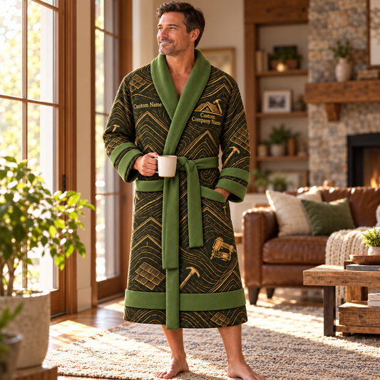 Personalized Roofer Bathrobe - Contour Lines lifestyle view