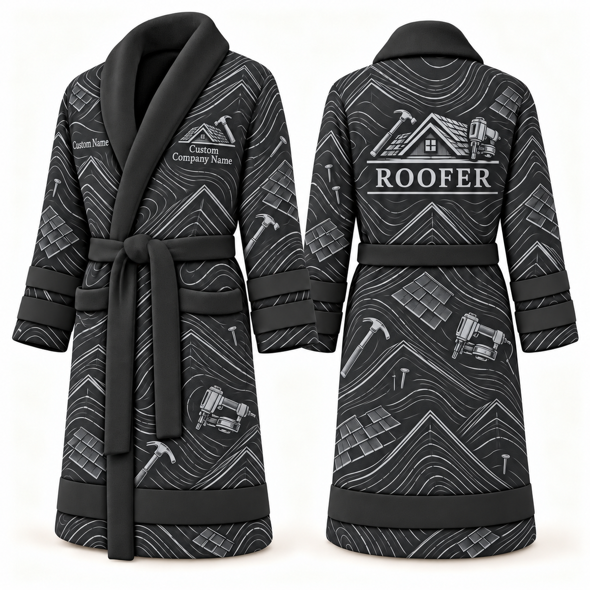Personalized Roofer Bathrobe - Contour Lines slate front and back view