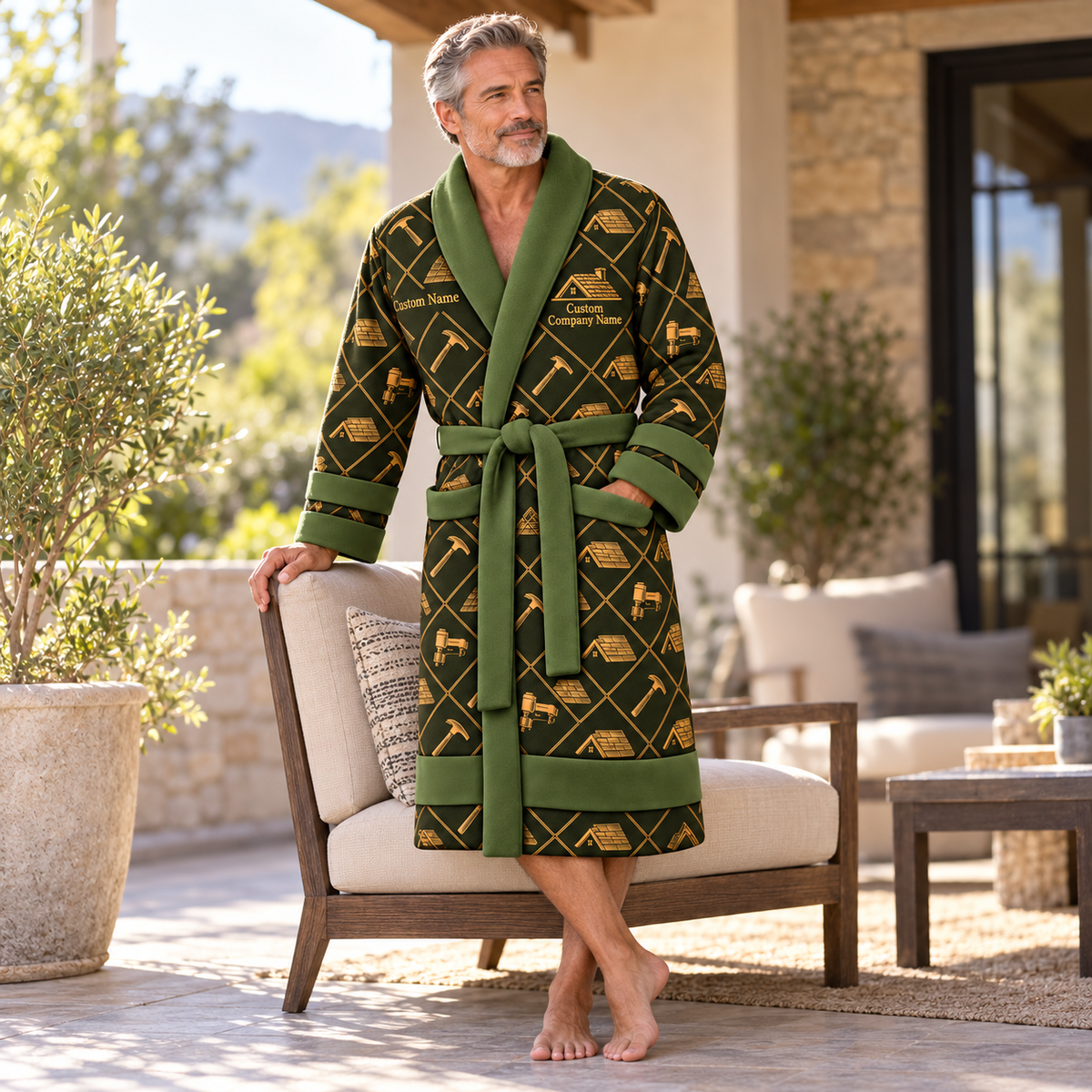 Personalized Roofer Bathrobe - Diamond Emblems lifestyle view