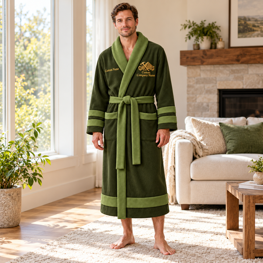Personalized Roofer Bathrobe - Heritage Crest lifestyle view