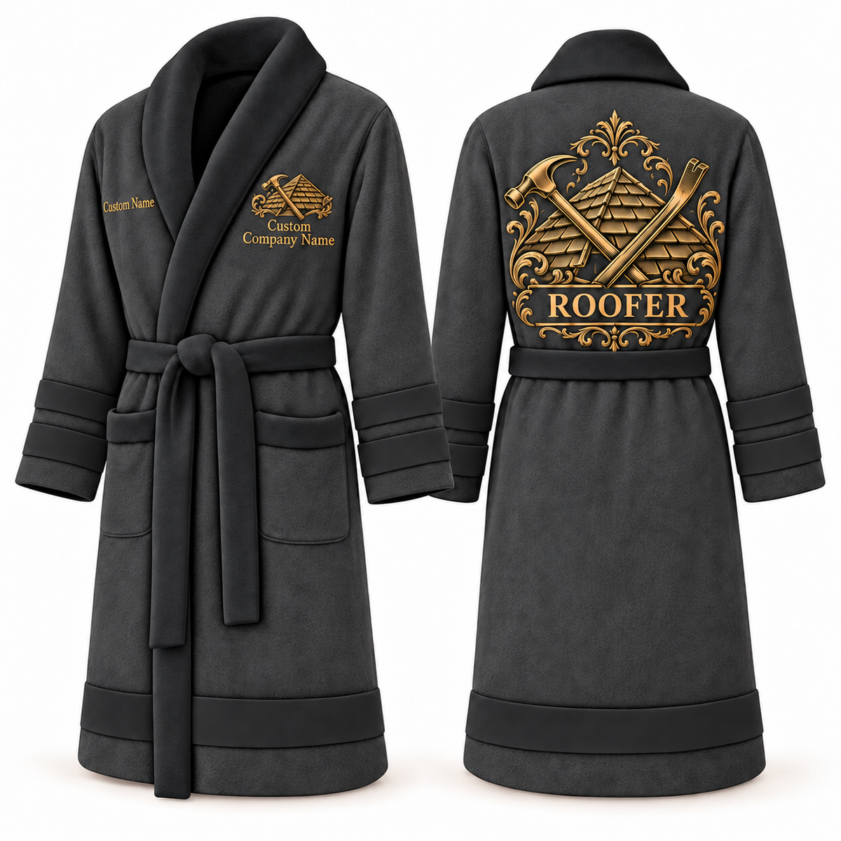 Personalized Roofer Bathrobe - Heritage Crest slate front and back view