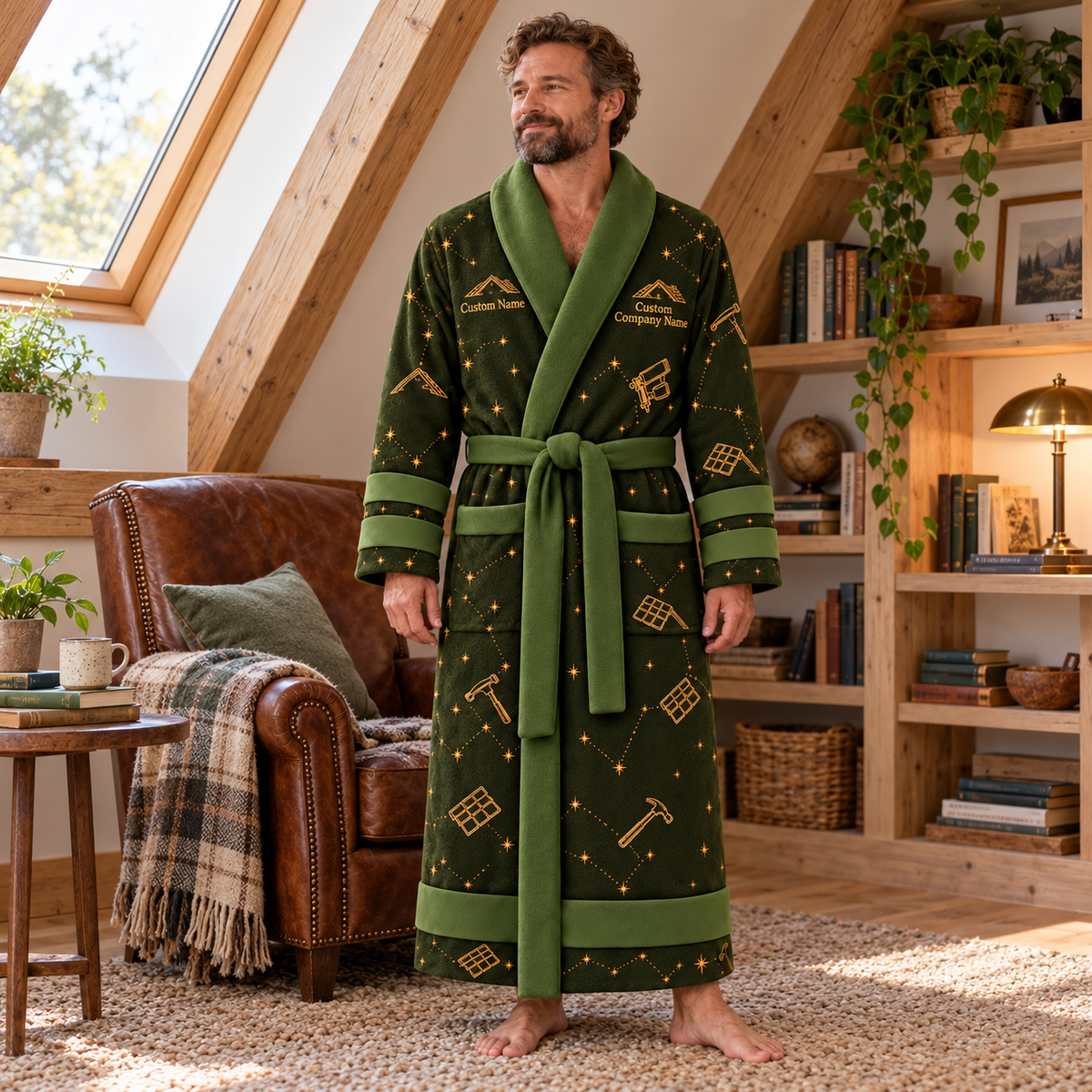 Personalized Roofer Bathrobe - Night Shift lifestyle view