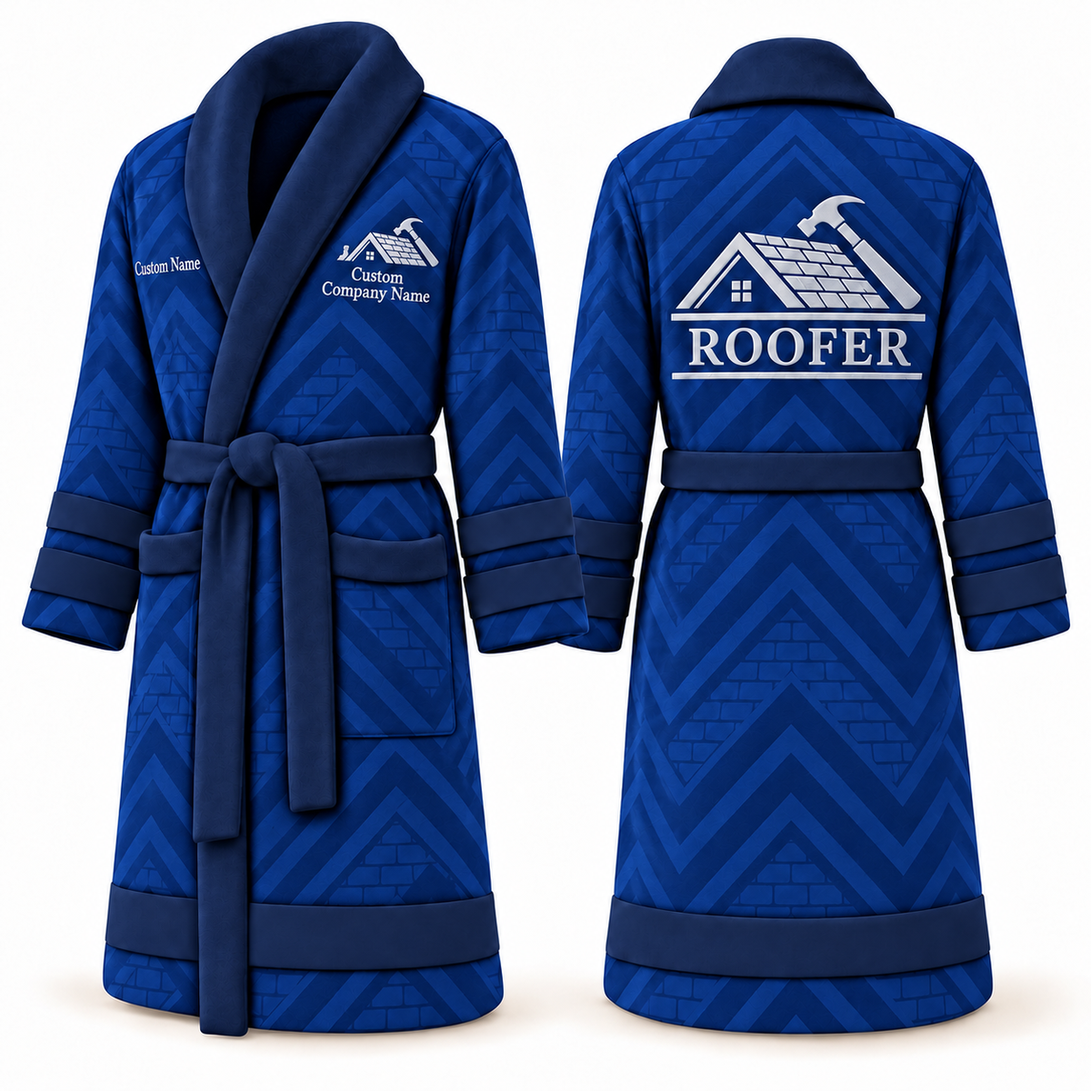 Personalized Roofer Bathrobe - Signature Silhouette blue front and back view