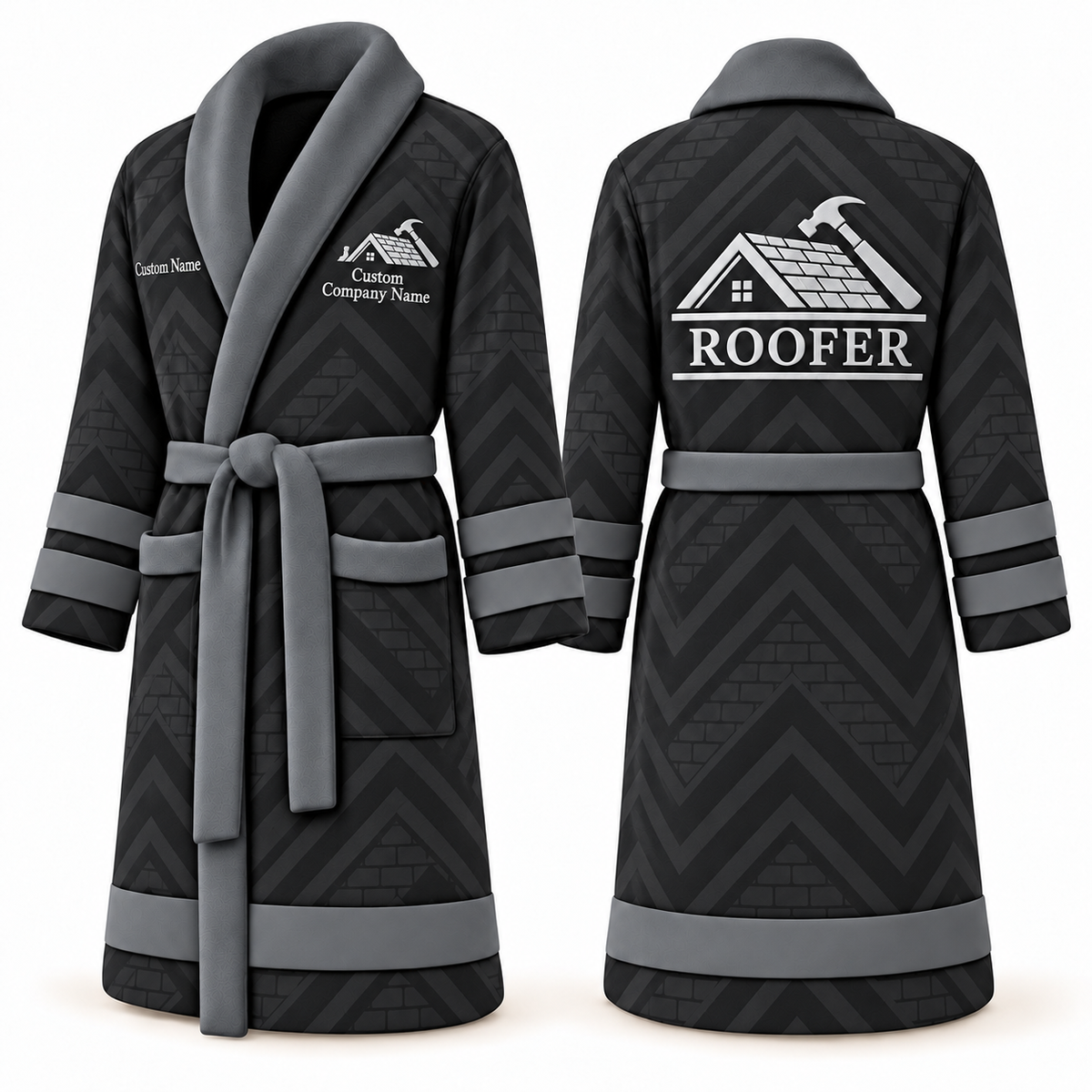 Personalized Roofer Bathrobe - Signature Silhouette slate front and back view