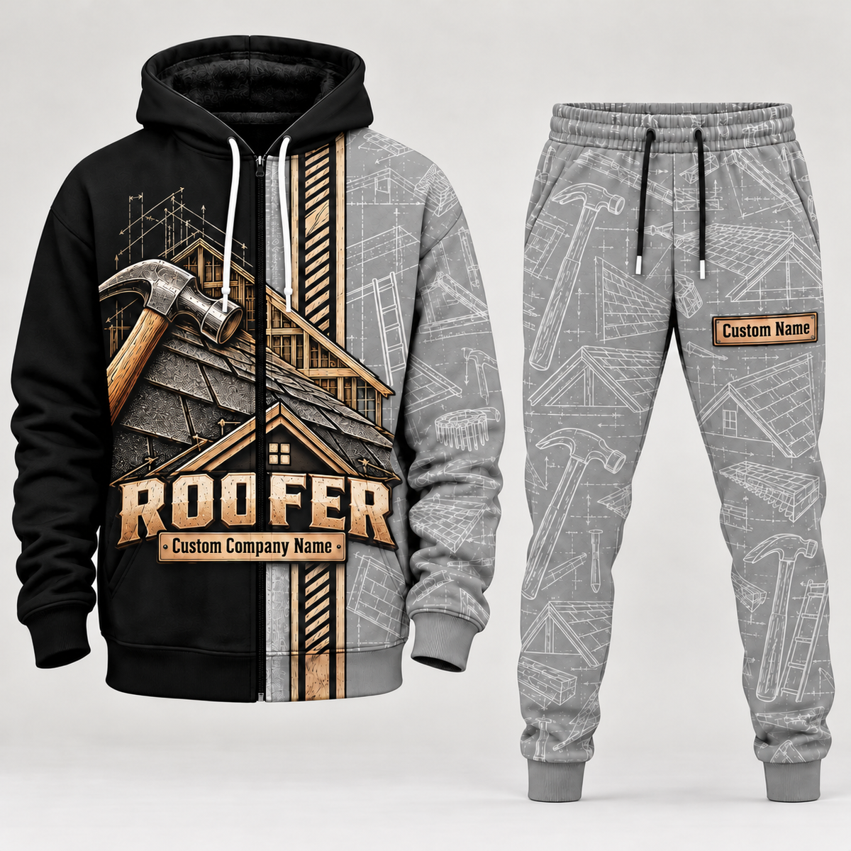 roofer full-zip hoodie and matching joggers - lightgray catalog view